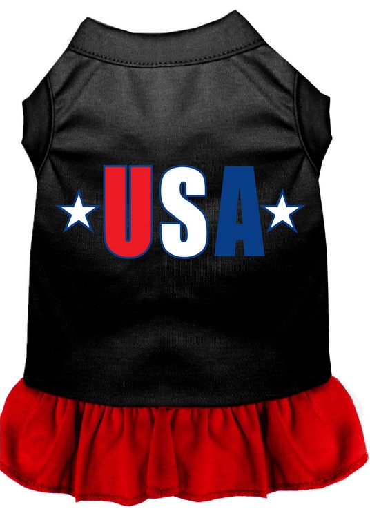 USA Star Screen Print Dress Black with Red Sm